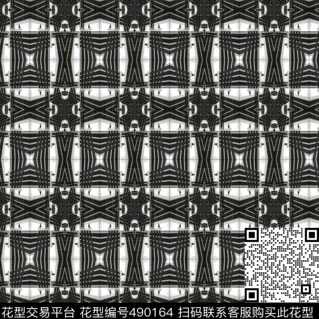 抽象对称黑白数码印花华亿平台下载（图片编号: 490164） - 瓦栏（Walan）