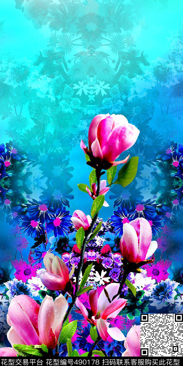定位花卉渐变数码印花华亿平台下载（图片编号: 490178） - 瓦栏（Walan）