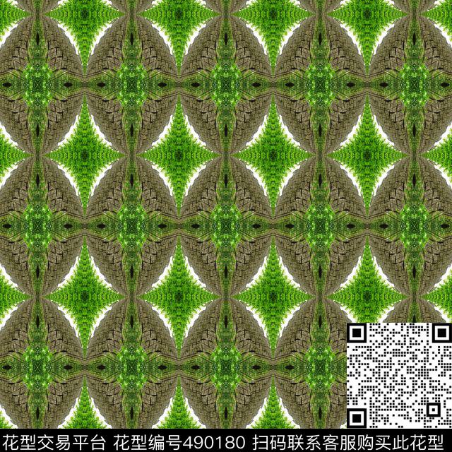 对称绿色星形数码印花华亿平台下载（图片编号: 490180） - 瓦栏（Walan）