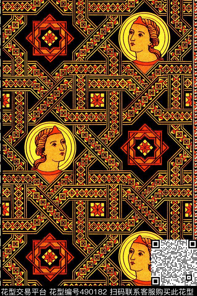 古典花纹人物数码印花华亿平台下载（图片编号: 490182） - 瓦栏（Walan）