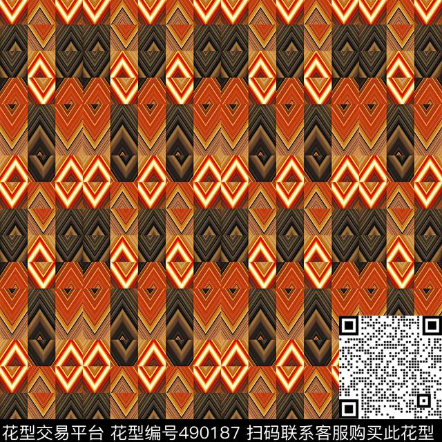 抽象方格三角形数码印花华亿平台下载（图片编号: 490187） - 瓦栏（Walan）