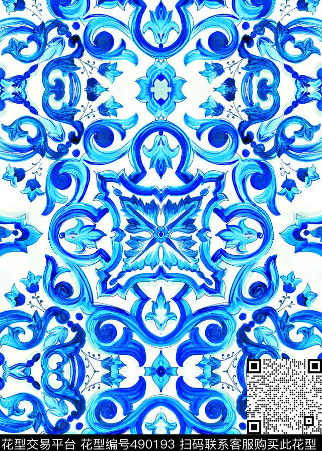 杜嘉班纳青花瓷D&G数码印花华亿平台下载（图片编号: 490193） - 瓦栏（Walan）