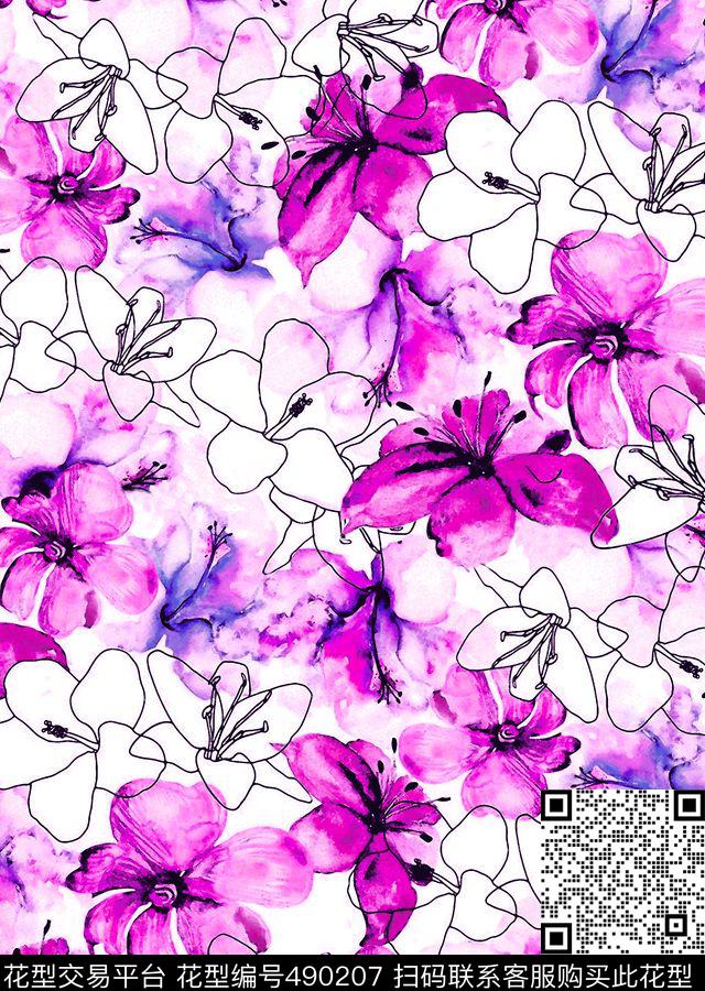 复古花卉女装数码印花华亿平台下载（图片编号: 490207） - 瓦栏（Walan）