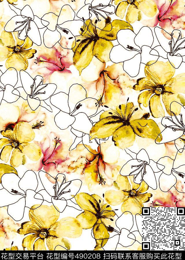 复古花卉女装数码印花华亿平台下载（图片编号: 490208） - 瓦栏（Walan）