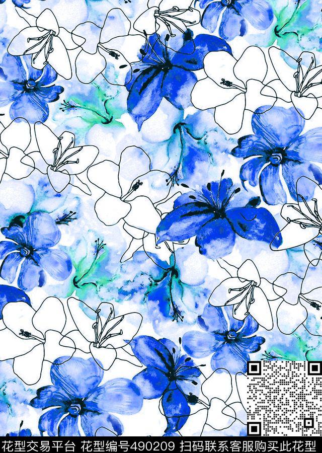 复古花卉女装数码印花华亿平台下载（图片编号: 490209） - 瓦栏（Walan）