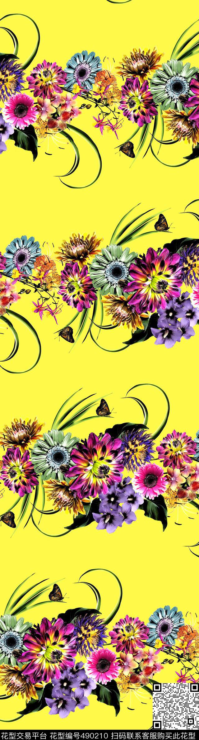 时尚植物花卉数码印花华亿平台下载（图片编号: 490210） - 瓦栏（Walan）