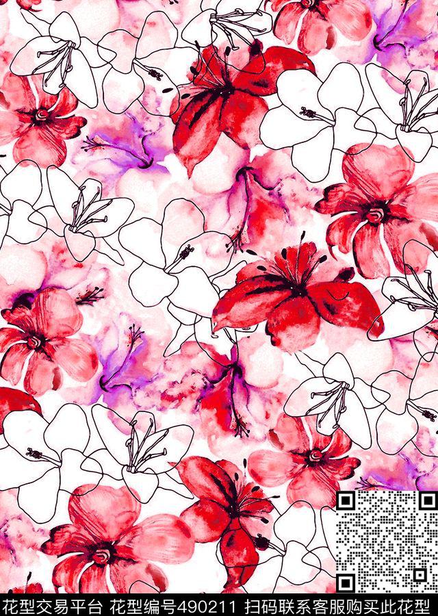 复古花卉女装数码印花华亿平台下载（图片编号: 490211） - 瓦栏（Walan）