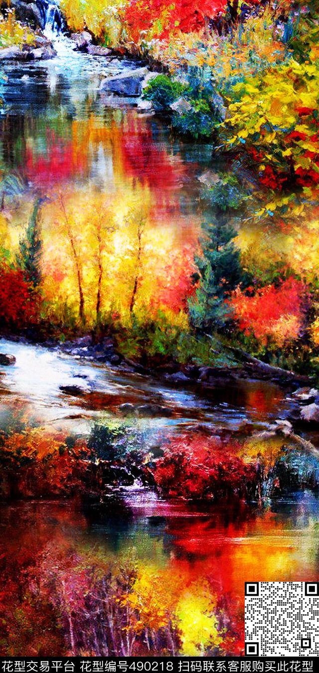 抽象复古油画风景数码印花华亿平台下载（图片编号: 490218） - 瓦栏（Walan）