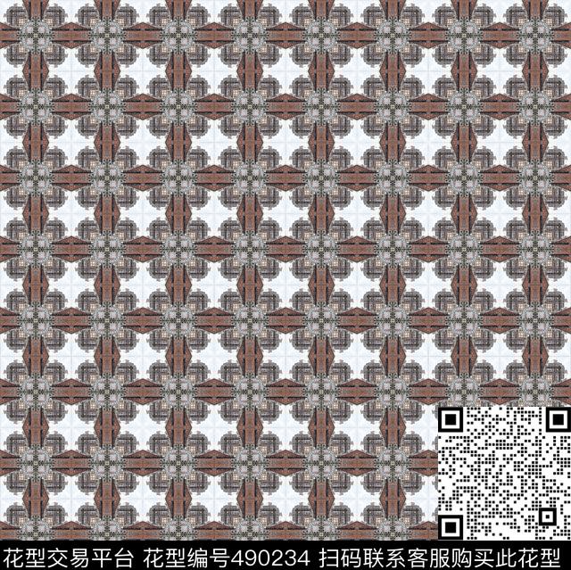 抽象建筑十字形数码印花华亿平台下载（图片编号: 490234） - 瓦栏（Walan）