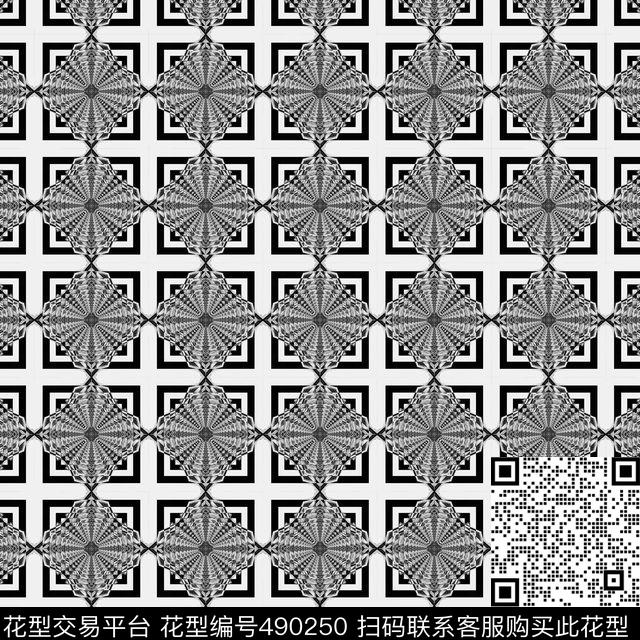 方形格子黑白数码印花华亿平台下载（图片编号: 490250） - 瓦栏（Walan）