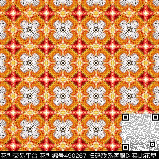 对称繁杂花数码印花华亿平台下载（图片编号: 490267） - 瓦栏（Walan）