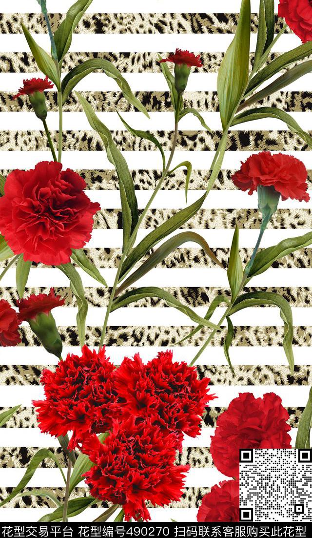 流行时尚手绘手绘格底条纹豹纹玫瑰波点格子花数码印花华亿平台下载（图片编号: 490270） - 瓦栏（Walan）