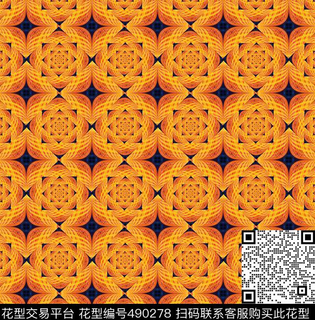 方形花朵渐变数码印花华亿平台下载（图片编号: 490278） - 瓦栏（Walan）