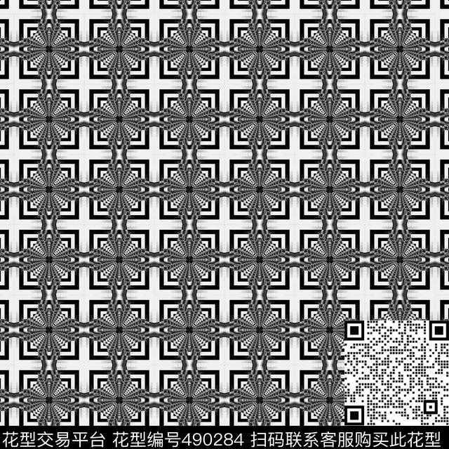 方形格子黑白数码印花华亿平台下载（图片编号: 490284） - 瓦栏（Walan）