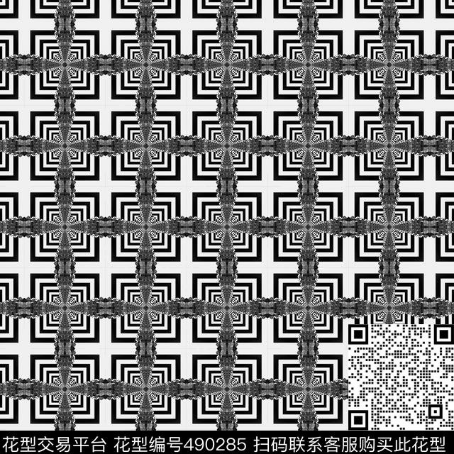 方形格子黑白数码印花华亿平台下载（图片编号: 490285） - 瓦栏（Walan）
