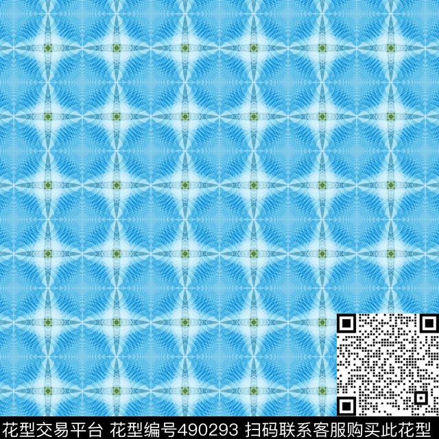 波纹对称蓝色数码印花华亿平台下载（图片编号: 490293） - 瓦栏（Walan）