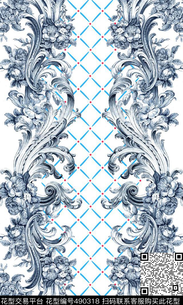 欧式卷草花纹数码印花华亿平台下载（图片编号: 490318） - 瓦栏（Walan）