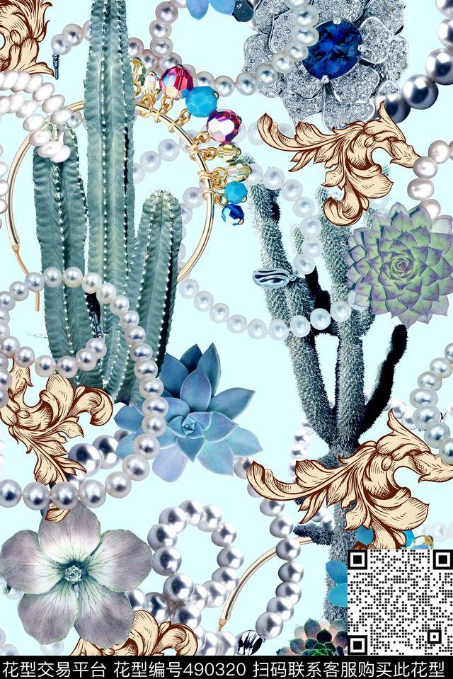 珠宝仙人掌欧式花纹数码印花华亿平台下载（图片编号: 490320） - 瓦栏（Walan）