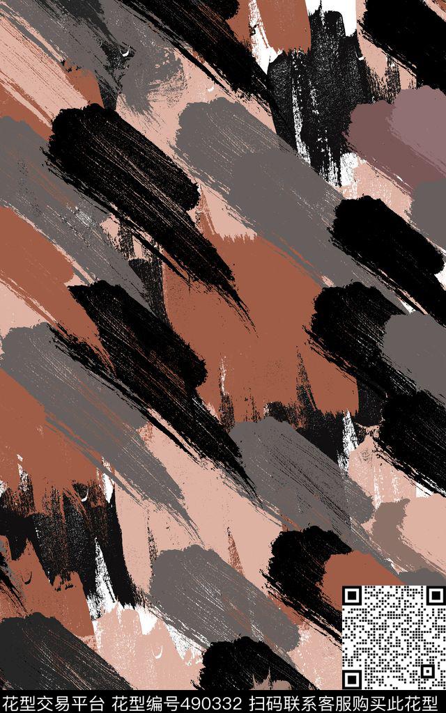 笔刷抽象夹克传统印花华亿平台下载（图片编号: 490332） - 瓦栏（Walan）