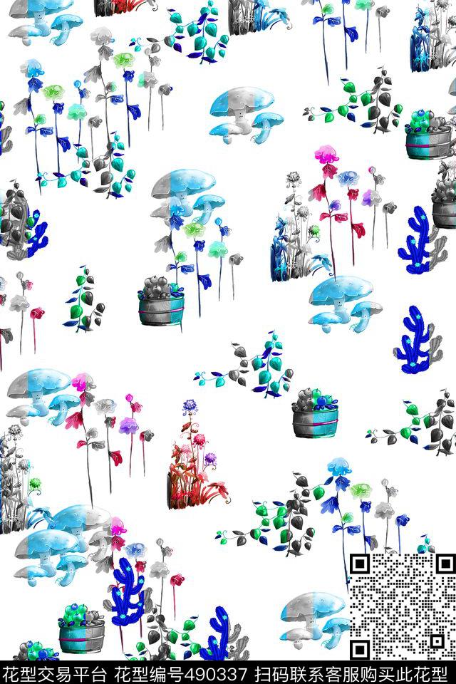 L.D~手绘清新L.D~花卉数码印花华亿平台下载（图片编号: 490337） - 瓦栏（Walan）