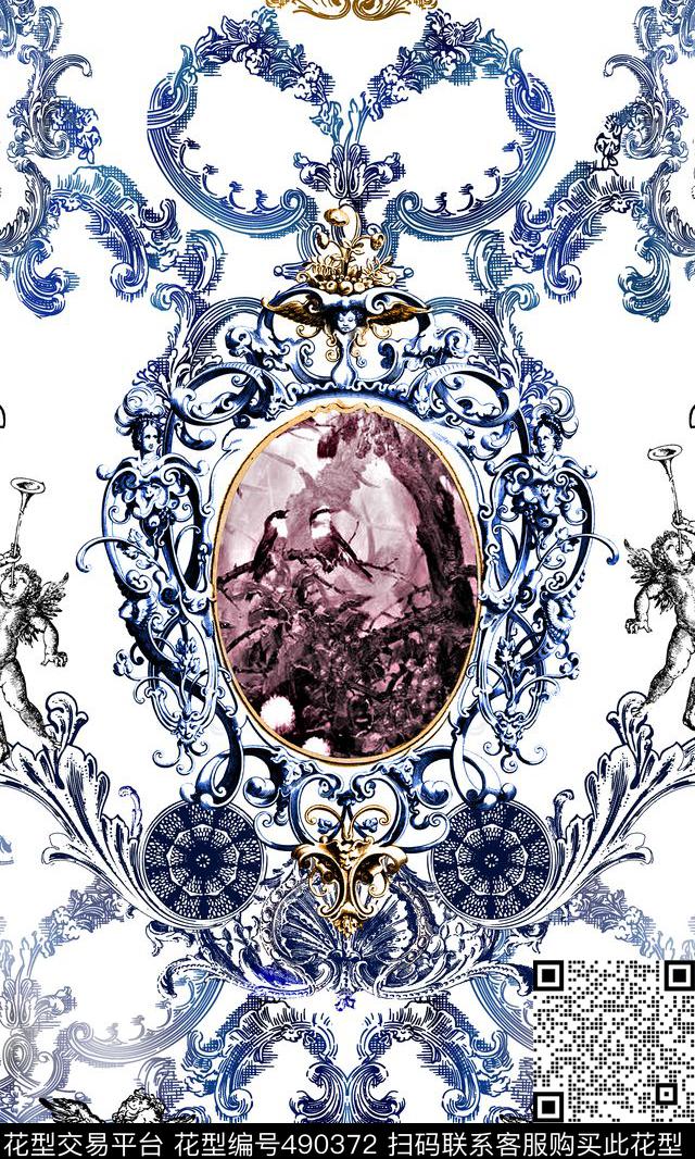 青花瓷国画中西数码印花华亿平台下载（图片编号: 490372） - 瓦栏（Walan）