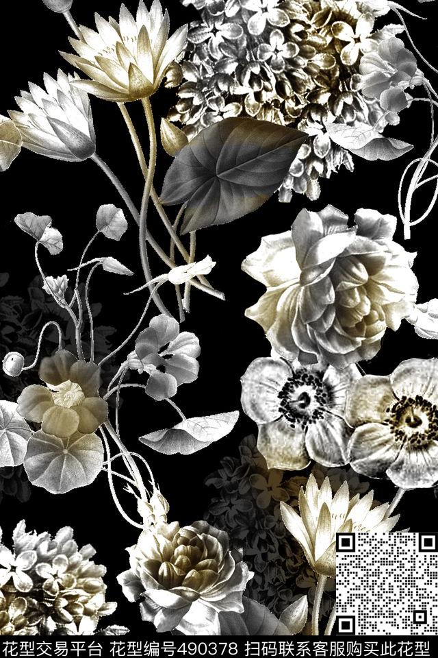 花卉手绘数码印花华亿平台下载（图片编号: 490378） - 瓦栏（Walan）