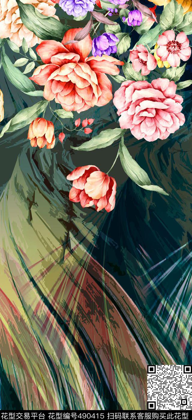 定位抽象波浪数码印花华亿平台下载（图片编号: 490415） - 瓦栏（Walan）