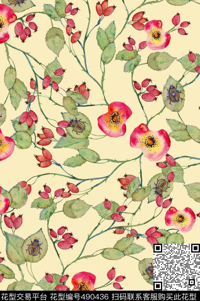 女装潮流时尚水彩花卉数码印花华亿平台下载（图片编号: 490436） - 瓦栏（Walan）