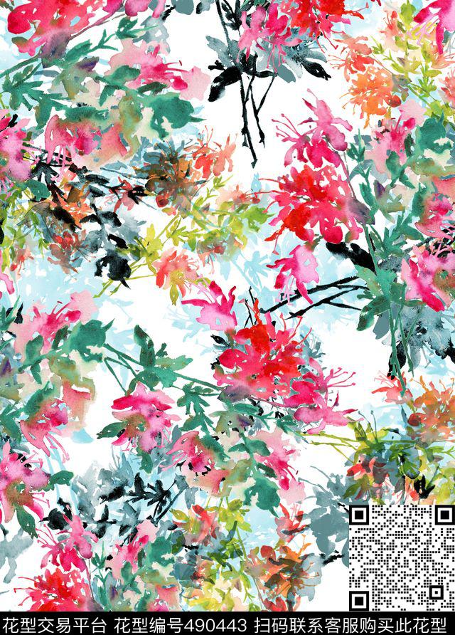 女装手绘树叶数码印花华亿平台下载（图片编号: 490443） - 瓦栏（Walan）