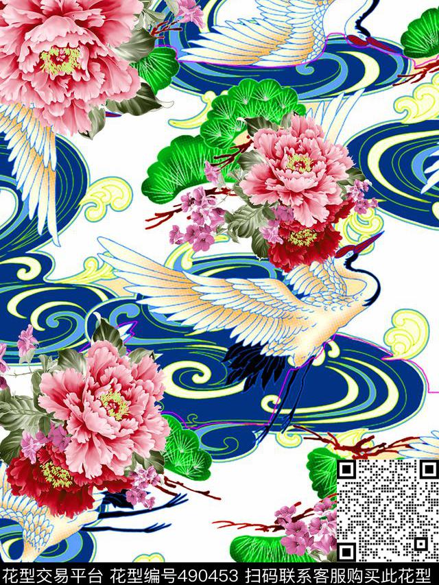 花卉潮流时尚国画牡丹花数码印花华亿平台下载（图片编号: 490453） - 瓦栏（Walan）