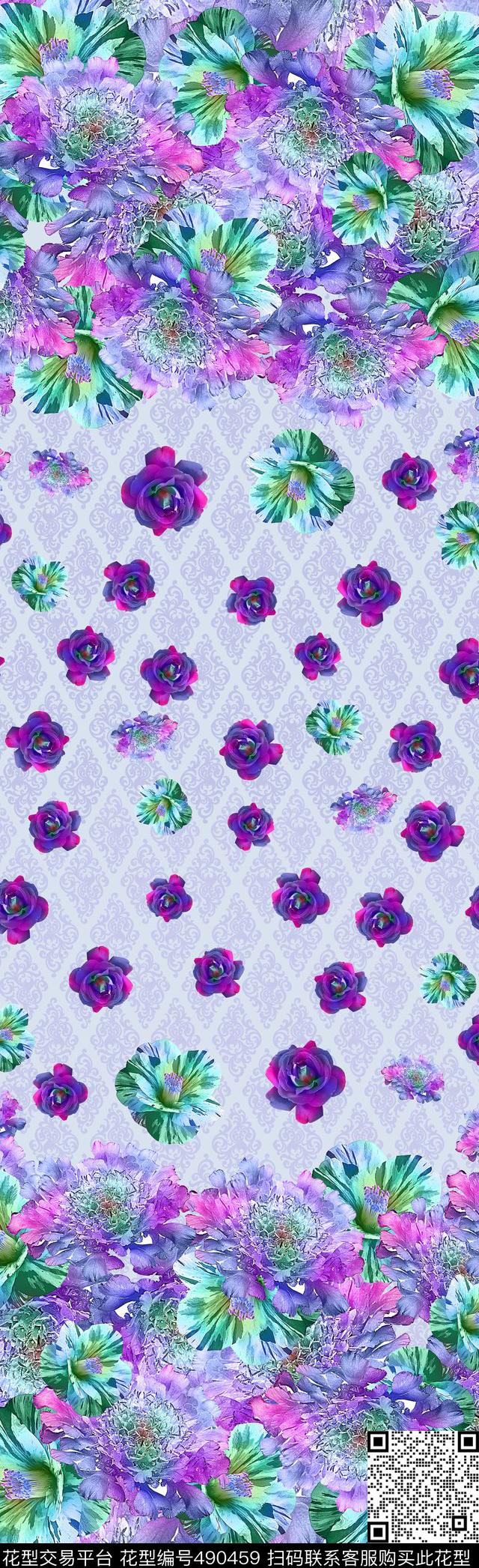 欧美风水彩花卉欧式底纹数码印花华亿平台下载（图片编号: 490459） - 瓦栏（Walan）