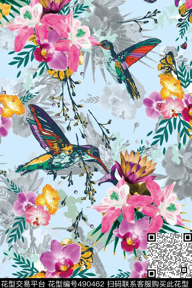 花卉潮流大牌手绘花卉数码印花华亿平台下载（图片编号: 490462） - 瓦栏（Walan）