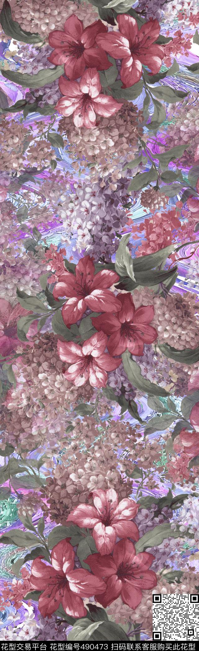 欧式花卉满版花卉数码印花华亿平台下载（图片编号: 490473） - 瓦栏（Walan）