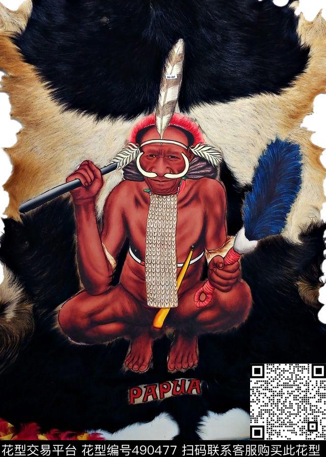 非洲原始人物动物皮毛族长吃人族数码印花华亿平台下载（图片编号: 490477） - 瓦栏（Walan）