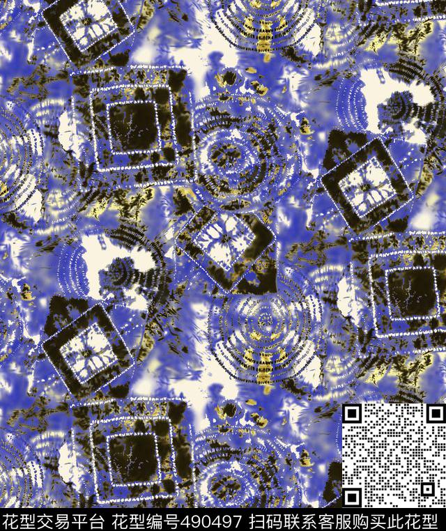 几何字母扎染华亿平台传统印花华亿平台下载（图片编号: 490497） - 瓦栏（Walan）