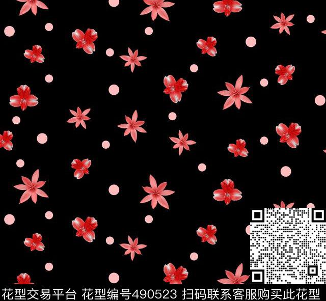 简约花朵波点数码印花华亿平台下载（图片编号: 490523） - 瓦栏（Walan）