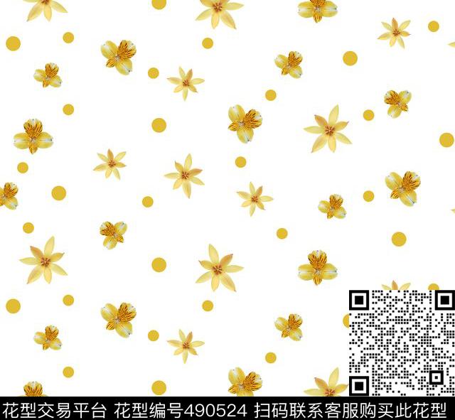 简约花朵波点数码印花华亿平台下载（图片编号: 490524） - 瓦栏（Walan）