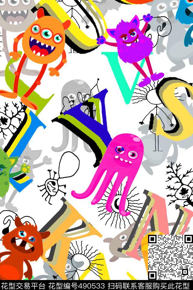 卡通字母简笔画数码印花华亿平台下载（图片编号: 490533） - 瓦栏（Walan）