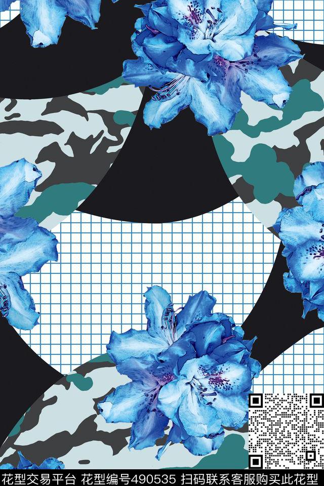 花卉迷彩网格数码印花华亿平台下载（图片编号: 490535） - 瓦栏（Walan）