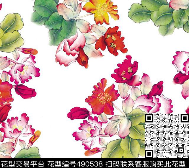 花卉复古工笔传统数码印花华亿平台下载（图片编号: 490538） - 瓦栏（Walan）