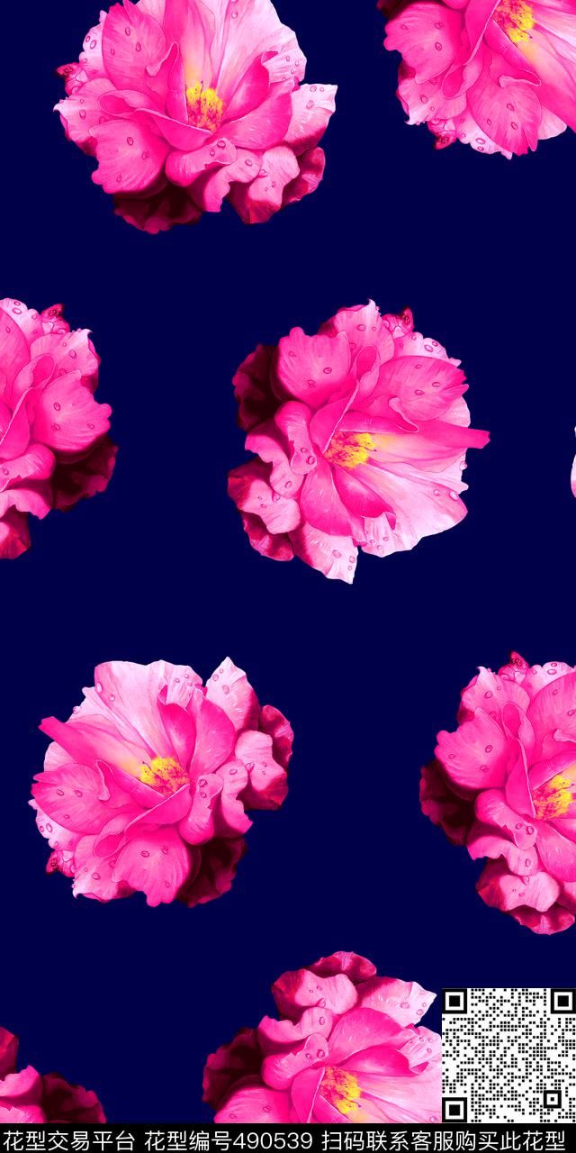 满版华亿平台牡丹水彩数码印花华亿平台下载（图片编号: 490539） - 瓦栏（Walan）