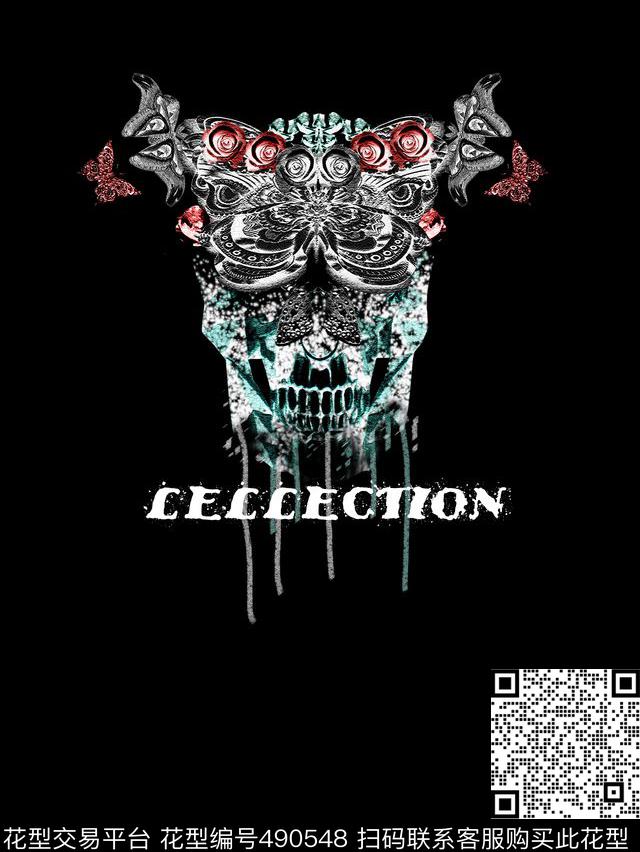 岩石头骨蝴蝶数码印花华亿平台下载（图片编号: 490548） - 瓦栏（Walan）