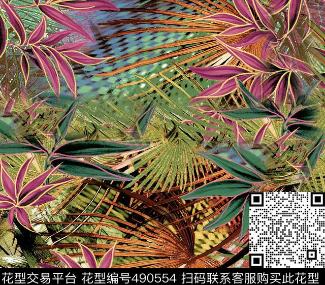 植物叶子棕榈叶芭蕉叶数码印花华亿平台下载（图片编号: 490554） - 瓦栏（Walan）