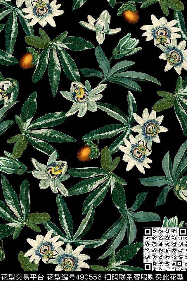 复古花朵果实秋冬款数码印花华亿平台下载（图片编号: 490556） - 瓦栏（Walan）