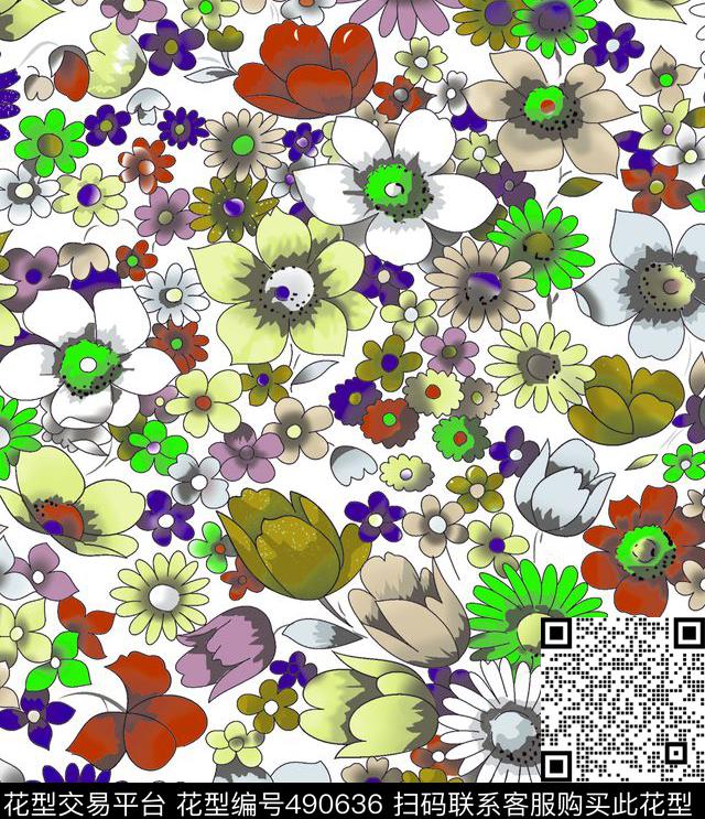花卉花朵小碎花向日葵花瓣数码印花华亿平台下载（图片编号: 490636） - 瓦栏（Walan）