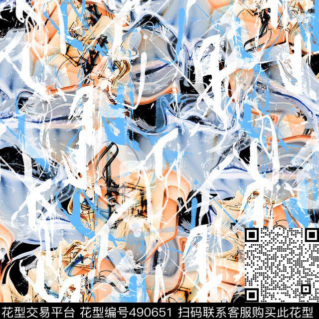 笔触潮流抽象数码印花华亿平台下载（图片编号: 490651） - 瓦栏（Walan）