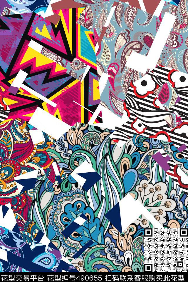 民族几何佩斯利数码印花华亿平台下载（图片编号: 490655） - 瓦栏（Walan）