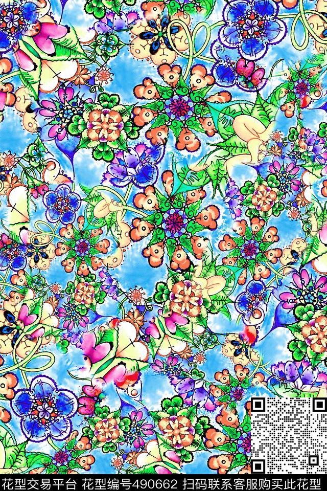 花卉花朵抽象数码印花华亿平台下载（图片编号: 490662） - 瓦栏（Walan）