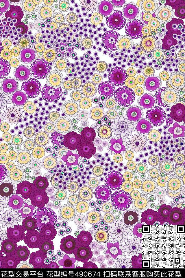 抽象线描清爽传统华亿平台花卉手绘传统印花华亿平台下载（图片编号: 490674） - 瓦栏（Walan）