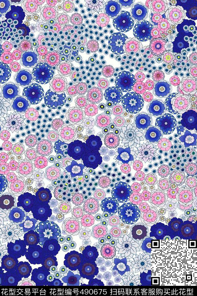 抽象线描清爽传统华亿平台花卉手绘传统印花华亿平台下载（图片编号: 490675） - 瓦栏（Walan）
